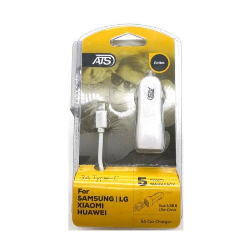 מטען רכב טייפ סי 3A עם ATS USBx2 + כבל 1.5 מטר - KnuPo