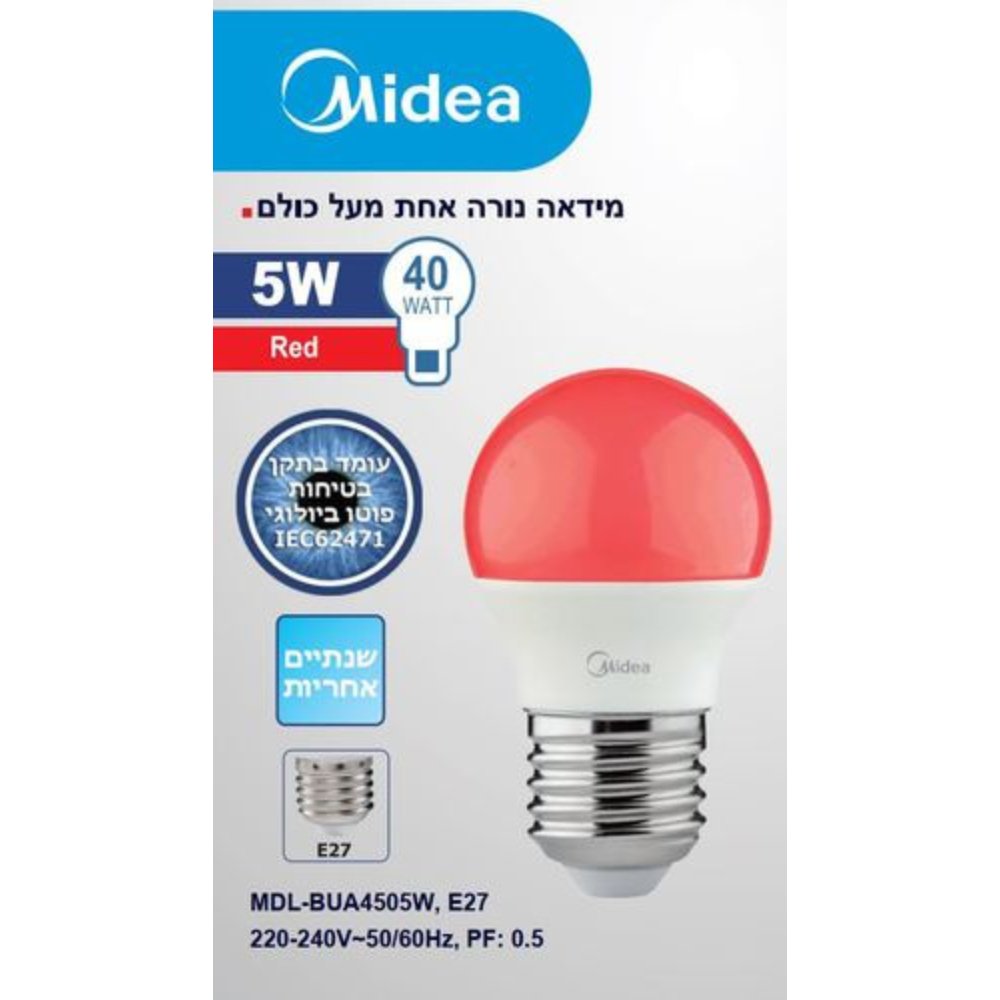 נורת לד לגרילנדה MIDEA צבע אדום E27 5W Midea Lighting - KnuPo
